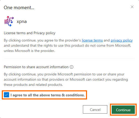 An image showing the a dialog to accept terms and privacy policy